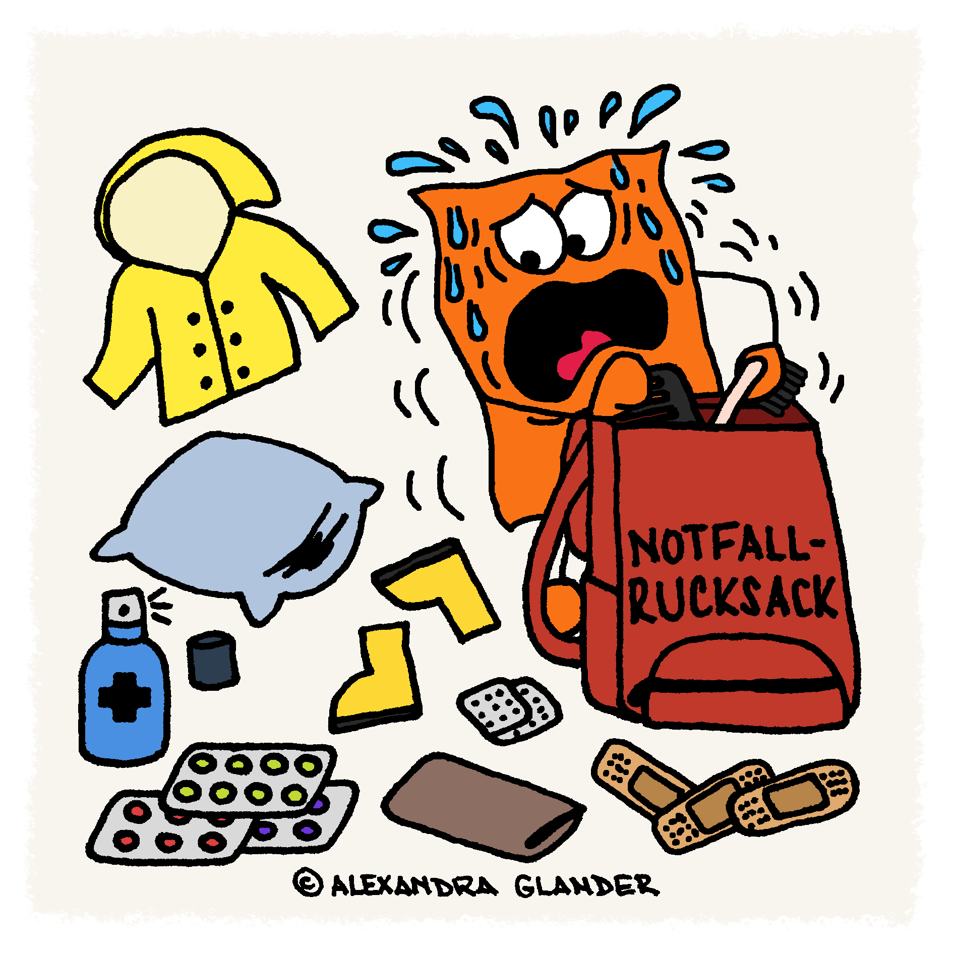 J_packt panisch den Notfallrucksack
